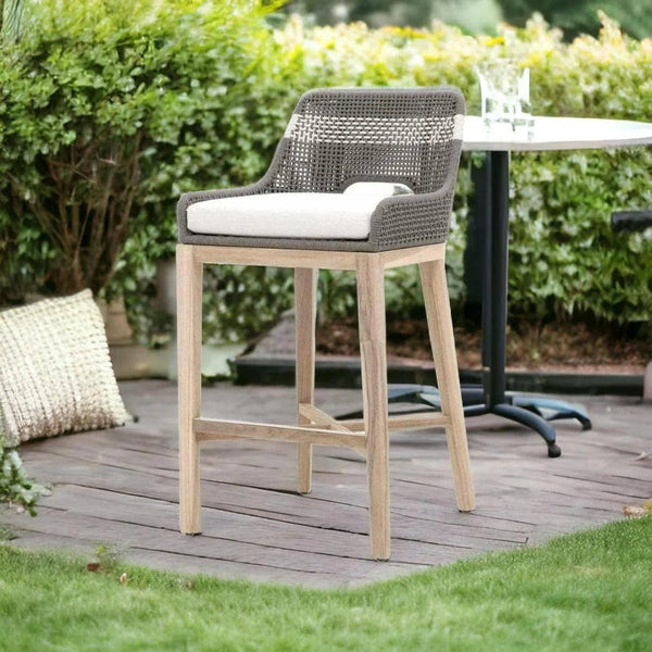 Tapestry Outdoor Barstool Dove Flat Rope Sustainable Teak Outdoor Bar Stools LOOMLAN By Essentials For Living