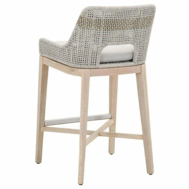 Tapestry Outdoor Barstool Taupe & White Rope and Teak Outdoor Bar Stools LOOMLAN By Essentials For Living