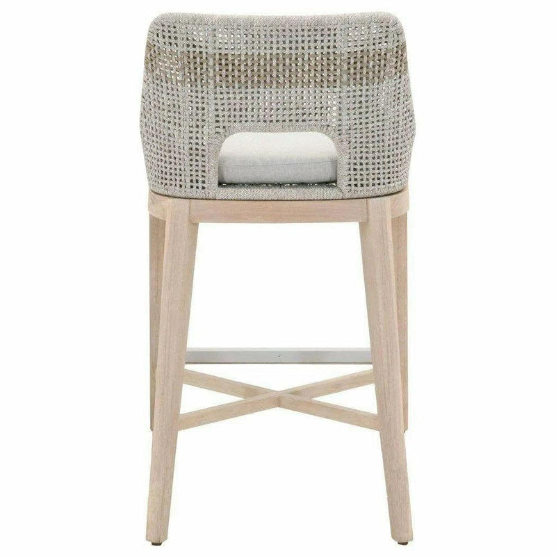 Tapestry Outdoor Barstool Taupe & White Rope and Teak Outdoor Bar Stools LOOMLAN By Essentials For Living