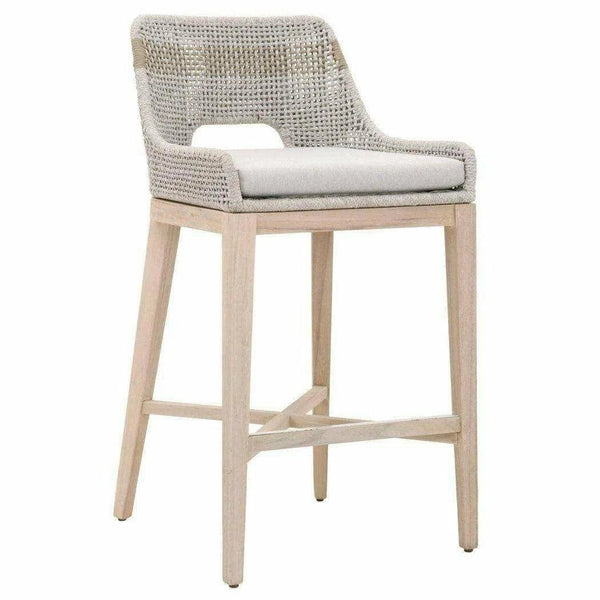 Tapestry Outdoor Barstool Taupe & White Rope and Teak Outdoor Bar Stools LOOMLAN By Essentials For Living