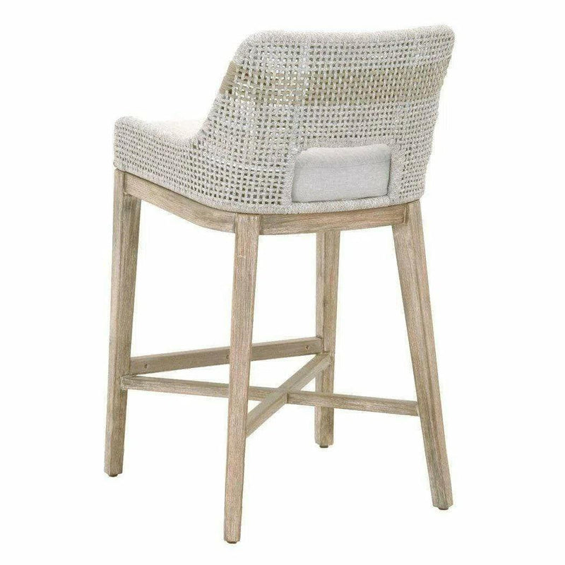 Tapestry Outdoor Barstool Taupe & White Rope and Teak Outdoor Bar Stools LOOMLAN By Essentials For Living