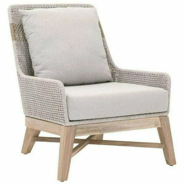 Tapestry Outdoor Club Chair Taupe & White Rope and Teak Outdoor Lounge Chairs LOOMLAN By Essentials For Living