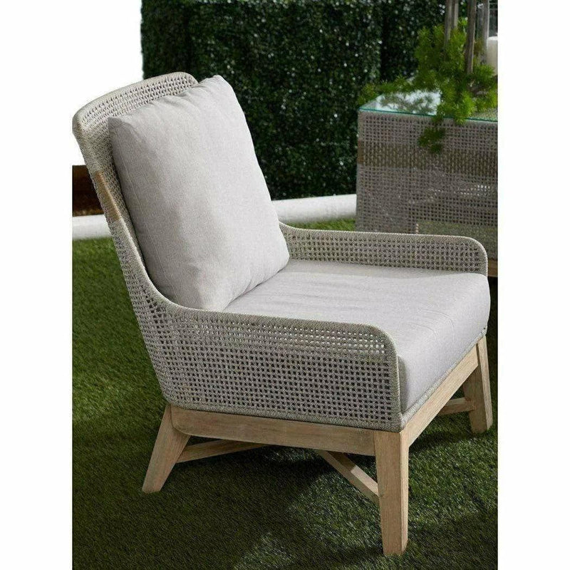 Tapestry Outdoor Club Chair Taupe & White Rope and Teak Outdoor Lounge Chairs LOOMLAN By Essentials For Living