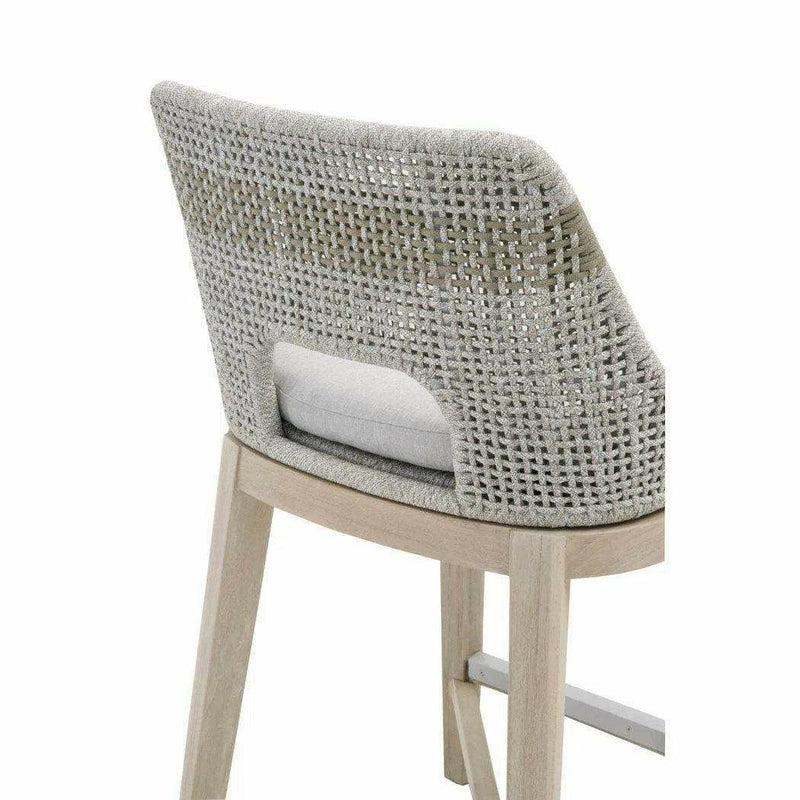 Tapestry Outdoor Counter Stool Taupe & White Rope and Teak Outdoor Counter Stools LOOMLAN By Essentials For Living