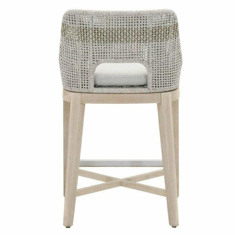 Tapestry Outdoor Counter Stool Taupe & White Rope and Teak Outdoor Counter Stools LOOMLAN By Essentials For Living