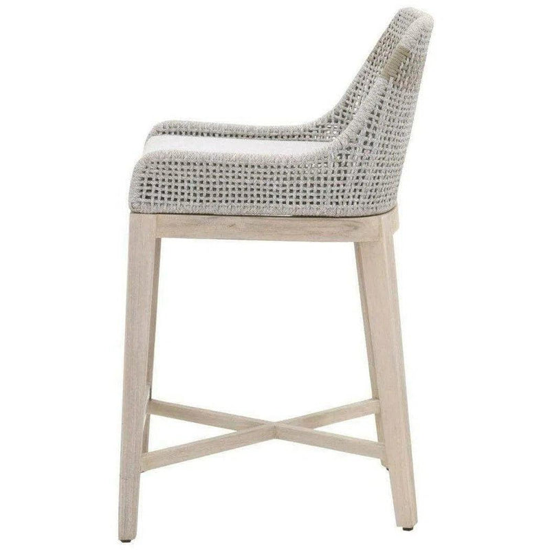 Tapestry Outdoor Counter Stool Taupe & White Rope and Teak Outdoor Counter Stools LOOMLAN By Essentials For Living