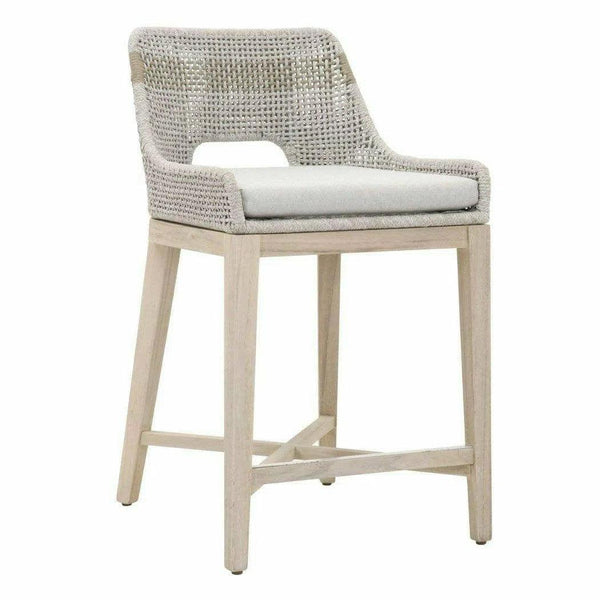 Tapestry Outdoor Counter Stool Taupe & White Rope and Teak Outdoor Counter Stools LOOMLAN By Essentials For Living