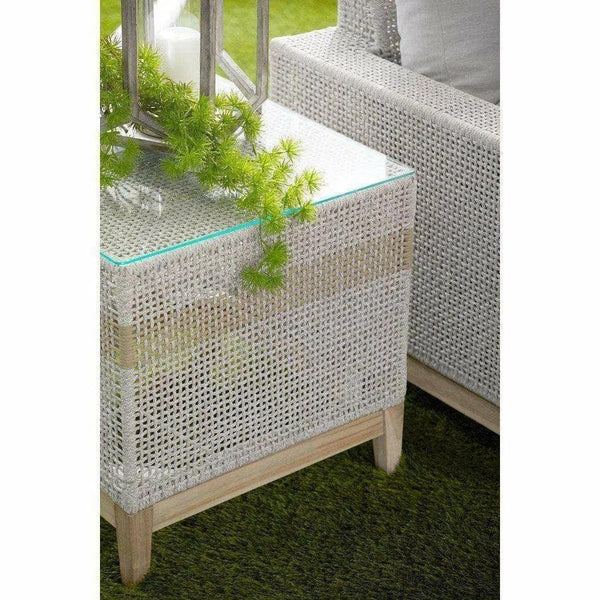 Tapestry Outdoor End Table Taupe & White Rope and Teak Outdoor Side Tables LOOMLAN By Essentials For Living