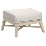 Tapestry Outdoor Footstool Taupe & White Flat Rope Gray Teak Outdoor Ottomans LOOMLAN By Essentials For Living