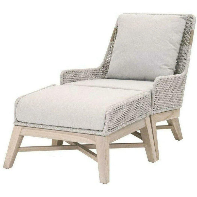 Tapestry Outdoor Footstool Taupe & White Flat Rope Gray Teak Outdoor Ottomans LOOMLAN By Essentials For Living