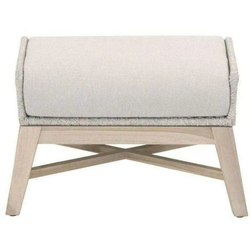 Tapestry Outdoor Footstool Taupe & White Flat Rope Gray Teak Outdoor Ottomans LOOMLAN By Essentials For Living