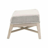 Tapestry Outdoor Footstool Taupe & White Flat Rope Gray Teak Outdoor Ottomans LOOMLAN By Essentials For Living