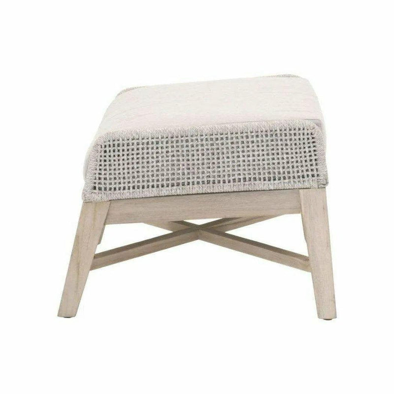 Tapestry Outdoor Footstool Taupe & White Flat Rope Gray Teak Outdoor Ottomans LOOMLAN By Essentials For Living