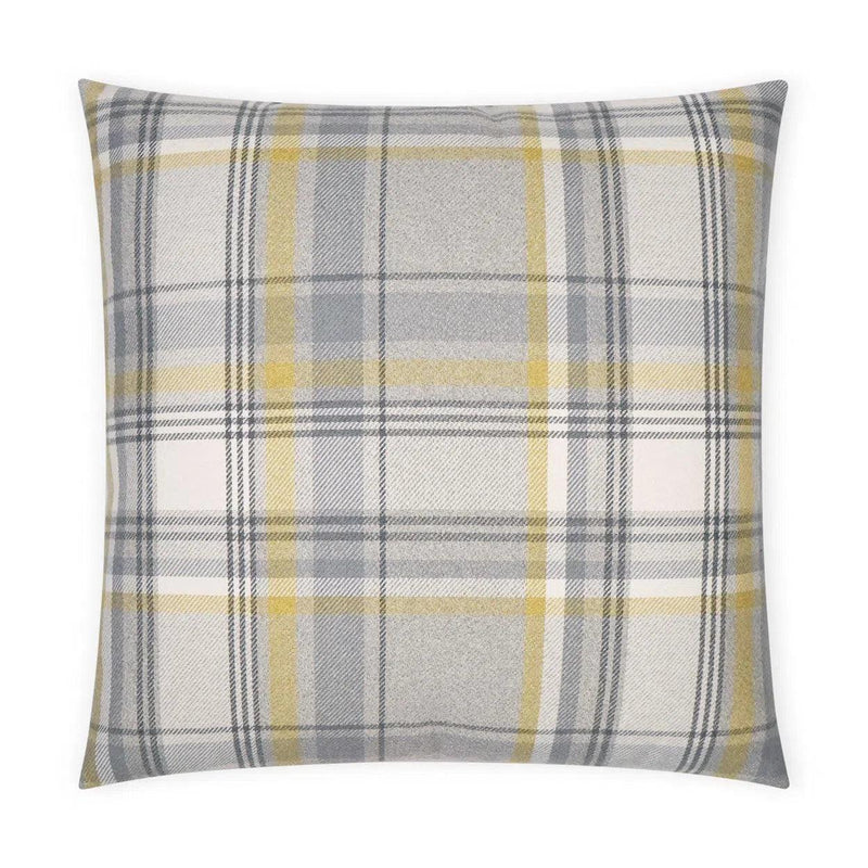 Tartan Charcoal Plaid Check Yellow Grey Large Throw Pillow With Insert Throw Pillows LOOMLAN By D.V. Kap