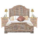 Terri Carved Shutter Wooden Brown Headboard Bed Beds LOOMLAN By LOOMLAN