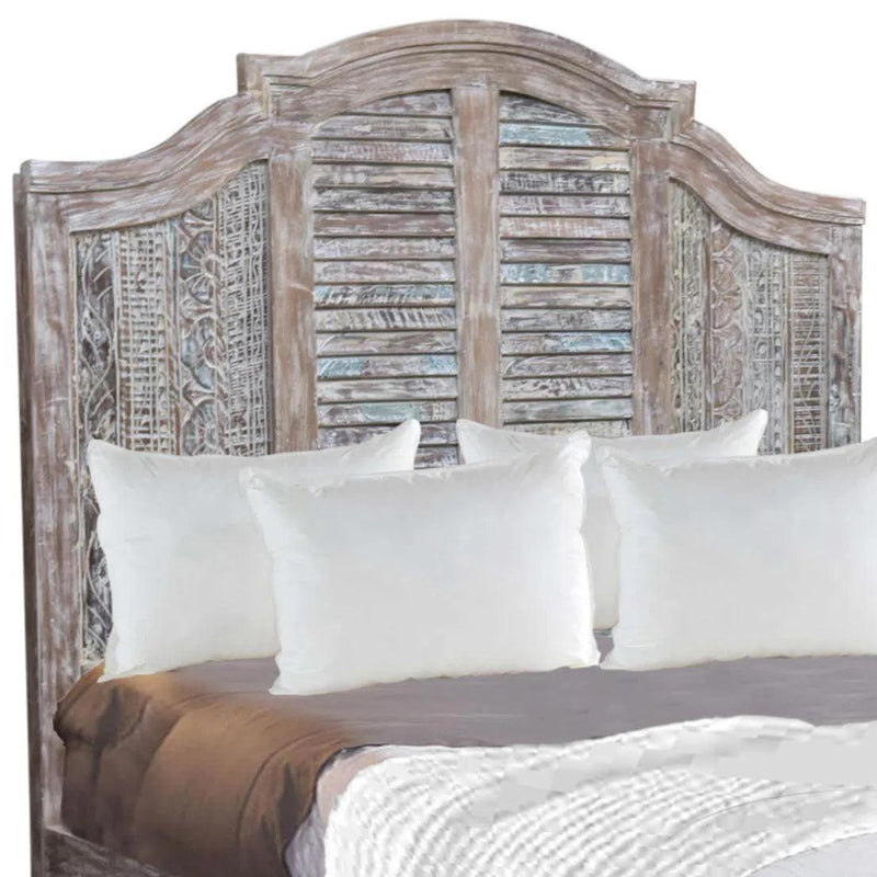 Terri Carved Shutter Wooden Brown Headboard Bed Beds LOOMLAN By LOOMLAN