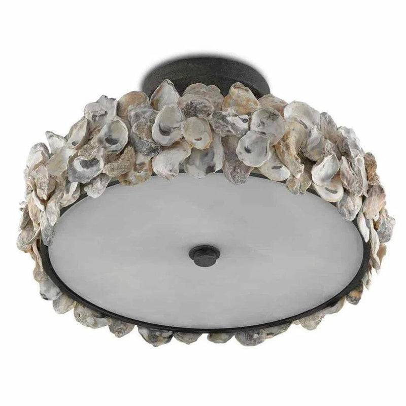 Textured Bronze Natural Oyster Semi-Flush Flush Mounts LOOMLAN By Currey & Co