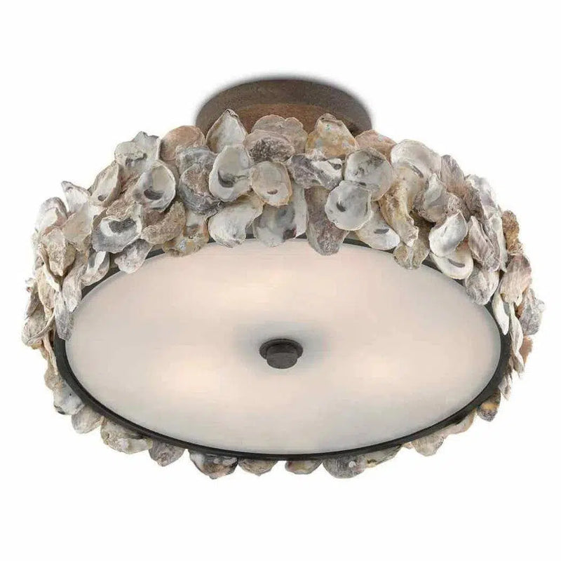 Textured Bronze Natural Oyster Semi-Flush Flush Mounts LOOMLAN By Currey & Co