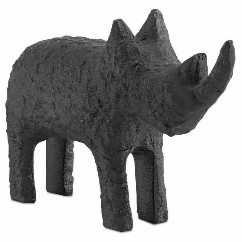 Textured Matte Black Kano Black Large Rhino Statues & Sculptures LOOMLAN By Currey & Co