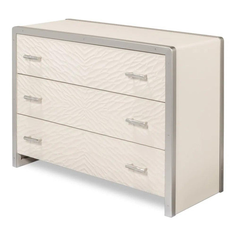 Textures Commode White 3 Drawers Chest Chests LOOMLAN By Sarreid