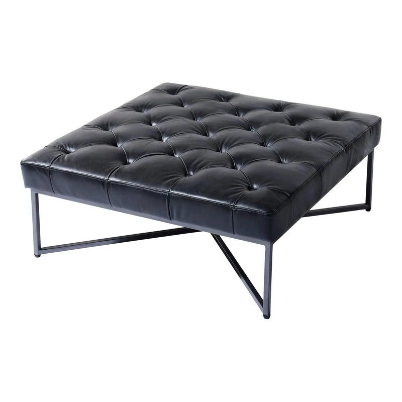 Thad Top Grain Buffalo Black Leather Ottoman Coffee Table Coffee Tables LOOMLAN By Moe's Home