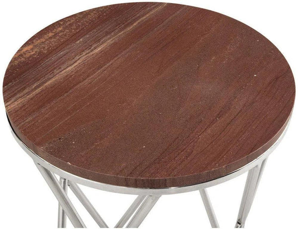 Thiago Marble and Steel Red Round Accent Table Side Tables LOOMLAN By Bassett Mirror