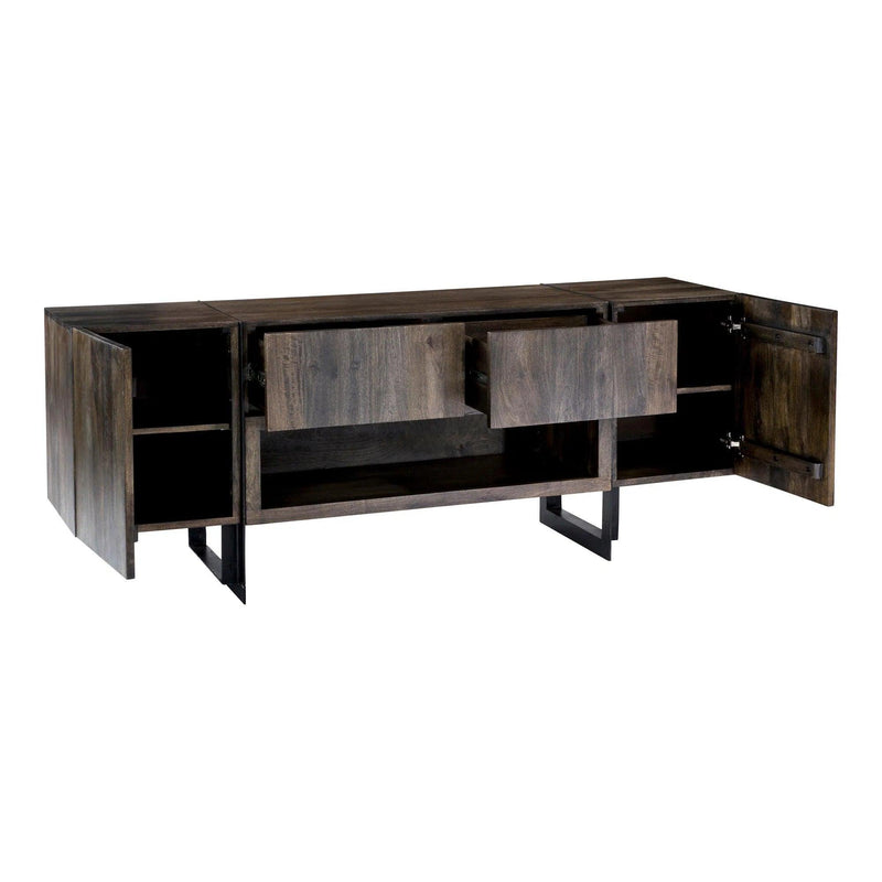 Tiburon Solid Acacia and Iron Brown Media Cabinet TV Stands & Media Centers LOOMLAN By Moe's Home