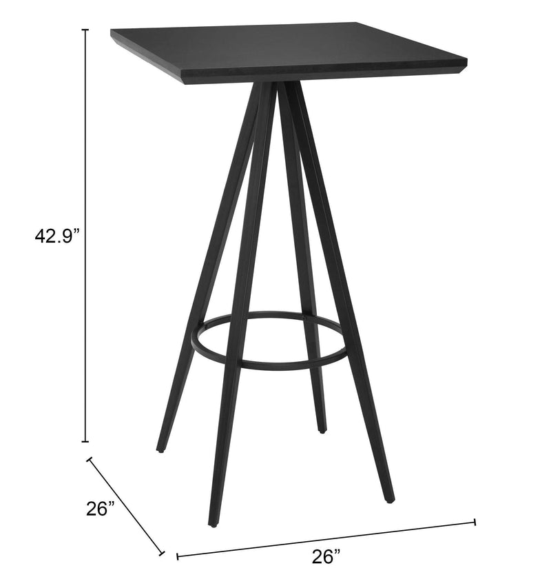 Tinos Wood and Steel Black Square Bar Table Bar Tables LOOMLAN By Zuo Modern