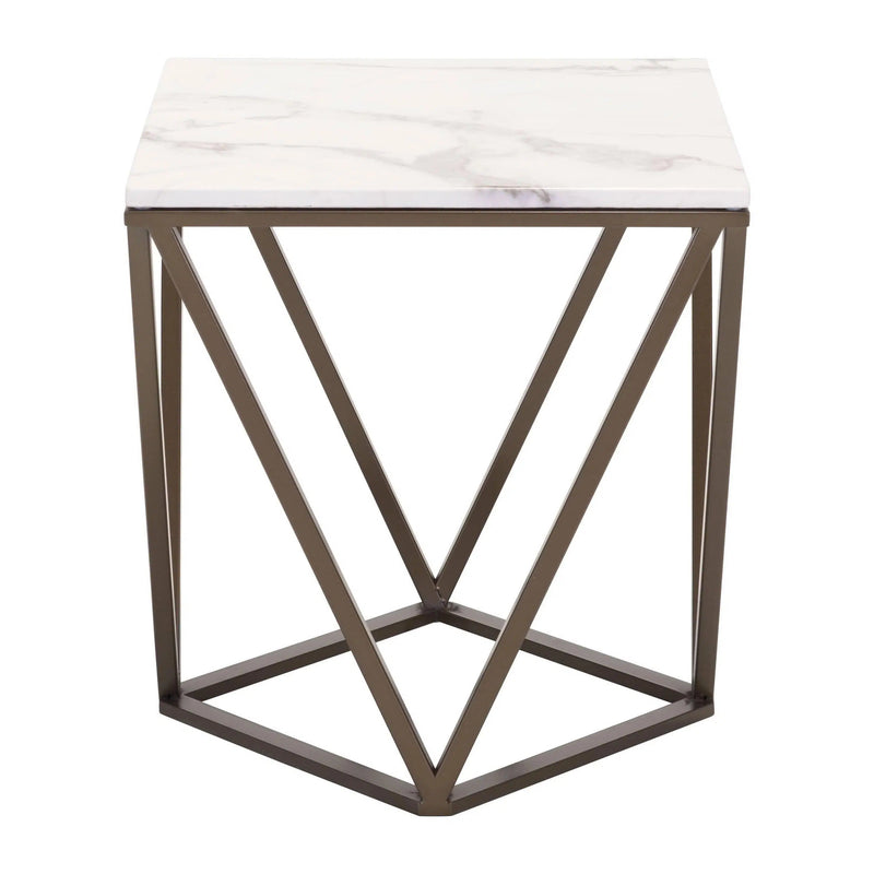 Tintern End Table White & Antique Brass Side Tables LOOMLAN By Zuo Modern