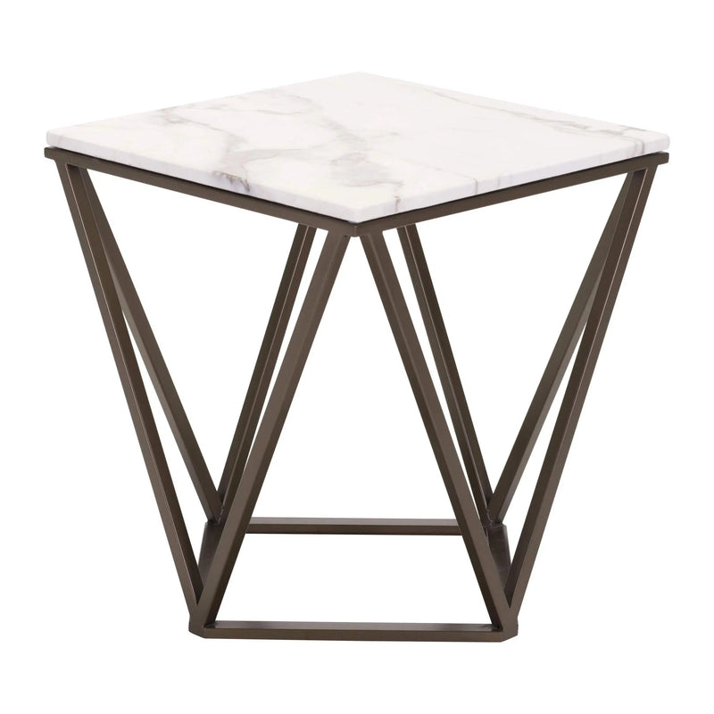 Tintern End Table White & Antique Brass Side Tables LOOMLAN By Zuo Modern