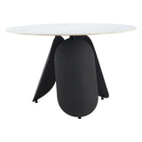 Toru Stone and Steel White Round Dining Table Dining Tables LOOMLAN By Zuo Modern