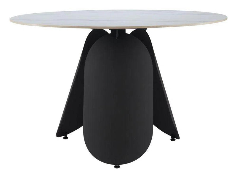 Toru Stone and Steel White Round Dining Table Dining Tables LOOMLAN By Zuo Modern