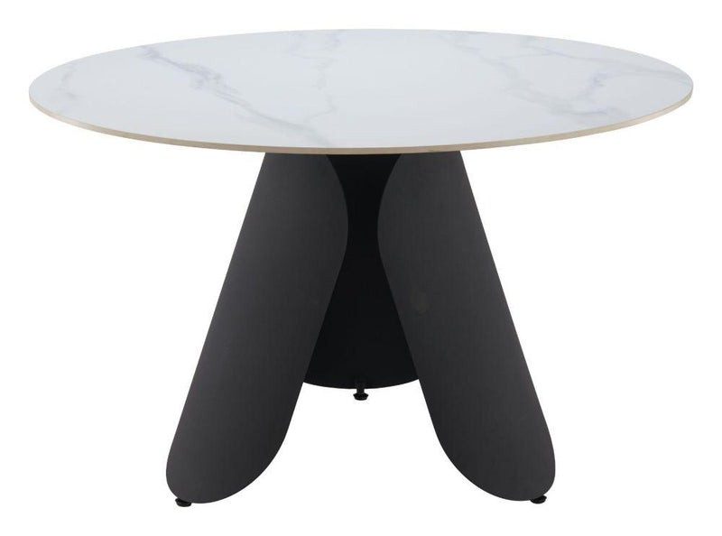 Toru Stone and Steel White Round Dining Table Dining Tables LOOMLAN By Zuo Modern