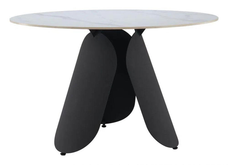 Toru Stone and Steel White Round Dining Table Dining Tables LOOMLAN By Zuo Modern