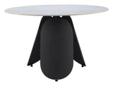 Toru Stone and Steel White Round Dining Table Dining Tables LOOMLAN By Zuo Modern