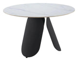 Toru Stone and Steel White Round Dining Table Dining Tables LOOMLAN By Zuo Modern