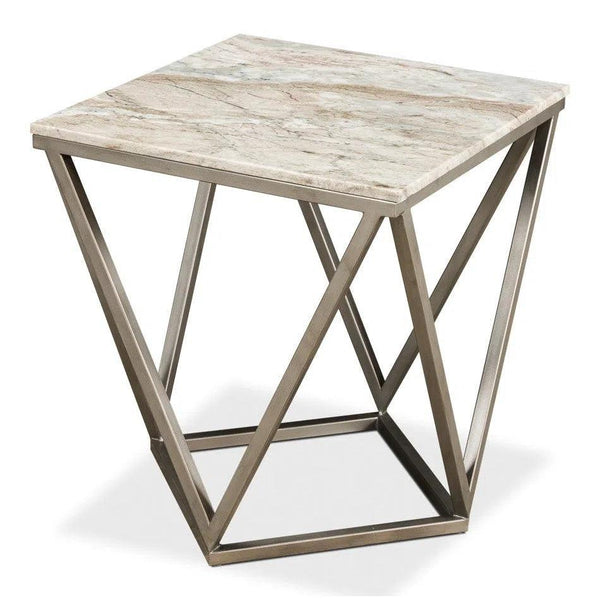 Trapezoid Side Table Marble Top Side Tables LOOMLAN By Sarreid