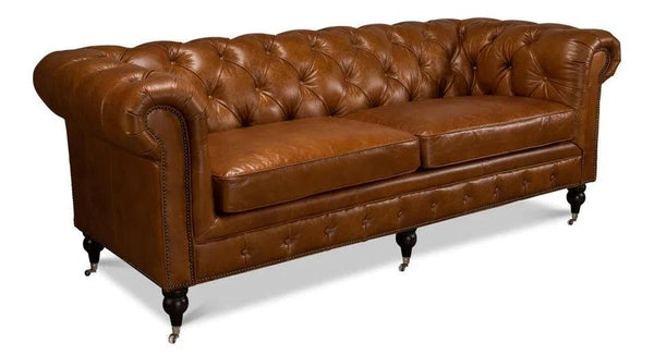 Tufted English Chesterfield Club Sofa Cuba Brown Sofas & Loveseats LOOMLAN By Sarreid