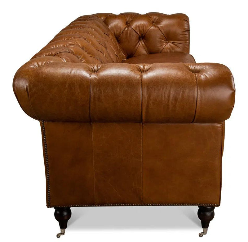 Tufted English Chesterfield Club Sofa Cuba Brown Sofas & Loveseats LOOMLAN By Sarreid