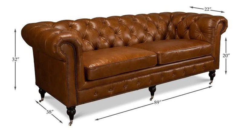 Tufted English Chesterfield Club Sofa Cuba Brown Sofas & Loveseats LOOMLAN By Sarreid