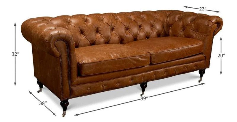 Tufted English Chesterfield Club Sofa Vienna Brown Sofas & Loveseats LOOMLAN By Sarreid