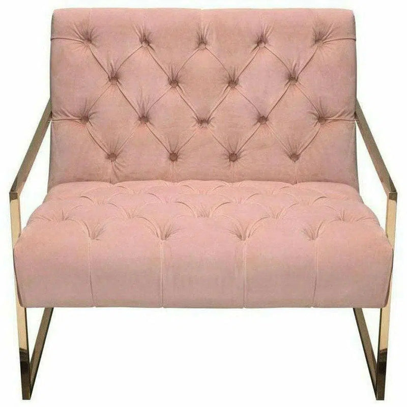 Tufted Luxe Pink Velvet Accent Chair Gold Stainless Steel Frame Club Chairs LOOMLAN By Diamond Sofa