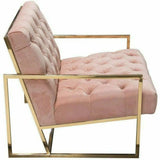 Tufted Luxe Pink Velvet Accent Chair Gold Stainless Steel Frame Club Chairs LOOMLAN By Diamond Sofa