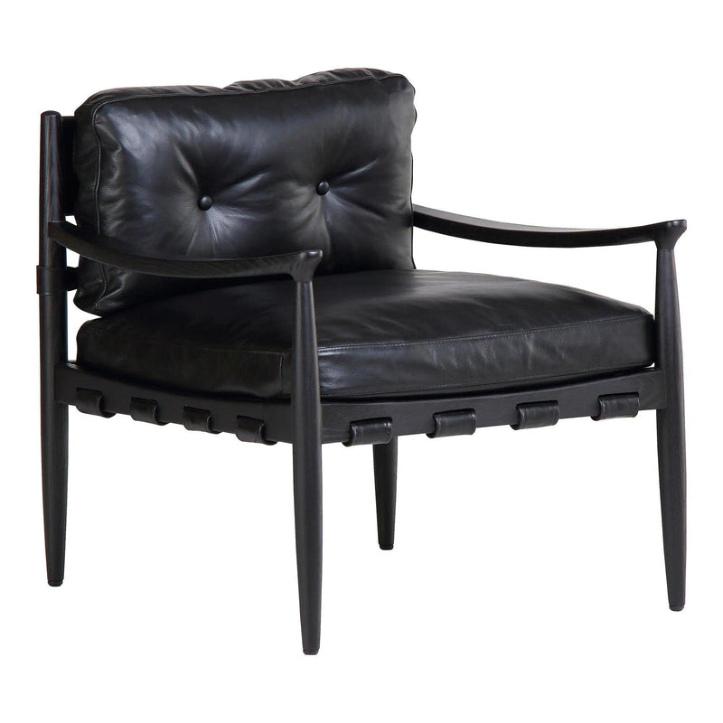 Turner Top-Grain Buffalo Leather and Ash Wood Black Arm Chair Club Chairs LOOMLAN By Moe's Home