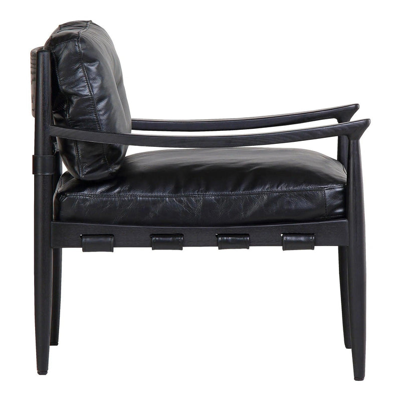 Turner Top-Grain Buffalo Leather and Ash Wood Black Arm Chair Club Chairs LOOMLAN By Moe's Home