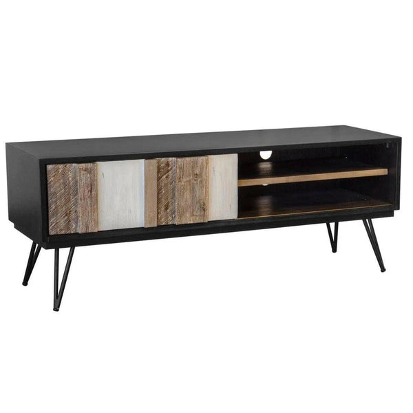 TV Stand With Sliding Doors Two Tone Wood Metro Havana Media Console TV Stands & Media Centers LOOMLAN By LH Imports