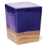 Two Glaze Square Cube Set of Two - Navy Blue Outdoor Stools Outdoor Side Tables LOOMLAN By Seasonal Living