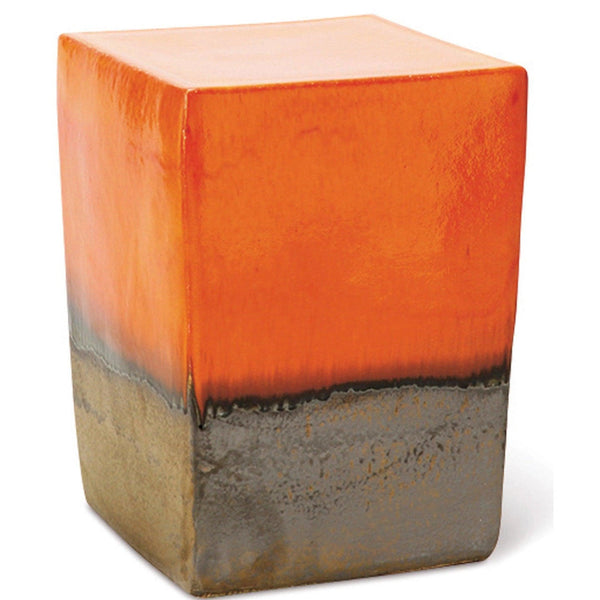 Two Glaze Square Cube Set of Two - Tuscan Orange Outdoor Stools Outdoor Side Tables LOOMLAN By Seasonal Living