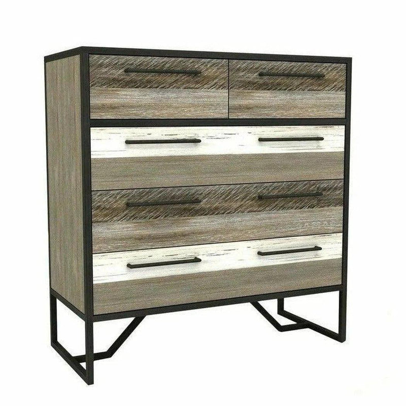 Two-Tone Brown Wood and Metal Frame Metro Havana 5 Drawer Chest Chests LOOMLAN By LH Imports