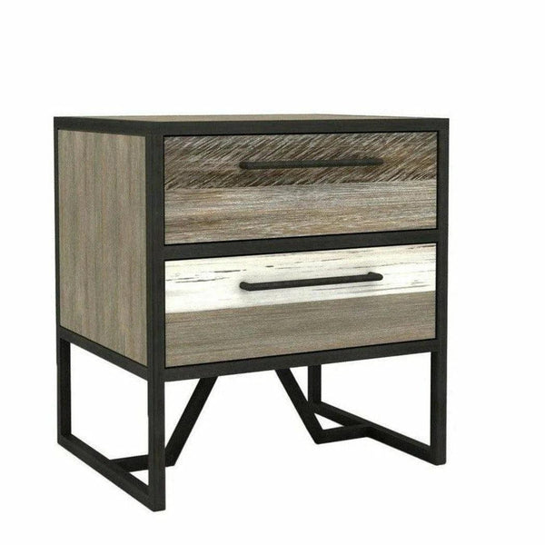 Two-Tone Brown Wood and Metal Frame Metro Havana Nightstand Nightstands LOOMLAN By LH Imports